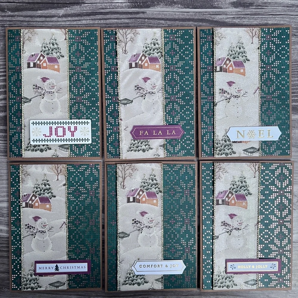 Handmade Holiday Cards Set of 24 Includes Envelopes Snowman Christmas Joy Noel